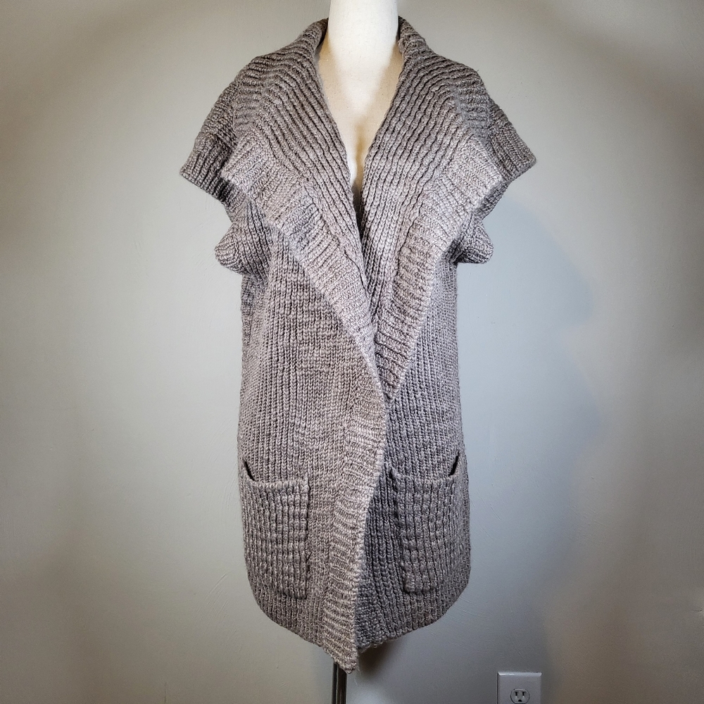 Ann Taylor Brown Wool Blend Knitted Cardigan Open Front Short Sleeves L